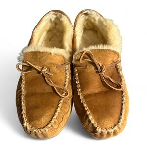 LL Bean Wicked Good Moc Slippers Mens 11 M Lamb Shearling Lined Used Shoes